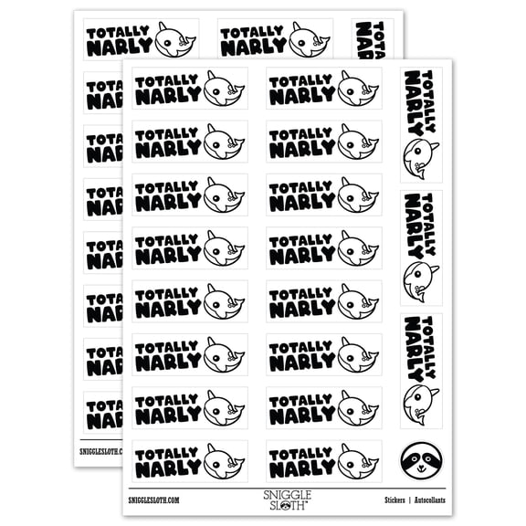 Totally Narly Narwhal Gnarly Good Awesome Teacher Student School Sticker Set - White - Matte Finish - 2.00" Large