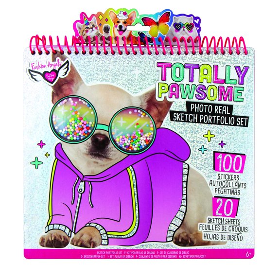 Totally Pawsome Photo Real Sketch Portfolio Coloring Set, 20 Sheets and 100 Stickers