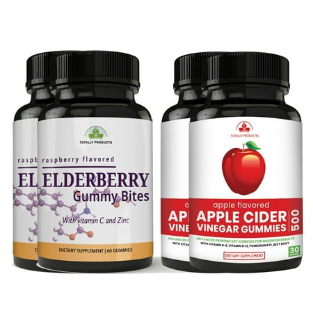 Totally Products Black Elderberry Gummies Immune Booster and Apple Cider Gummies Combo Pack 2 sets of combo pack