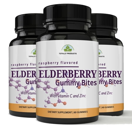 Totally Products Black Elderberry Gummies Immune Booster with Vitamin C and Zinc (Halal Certified) 3 bottles