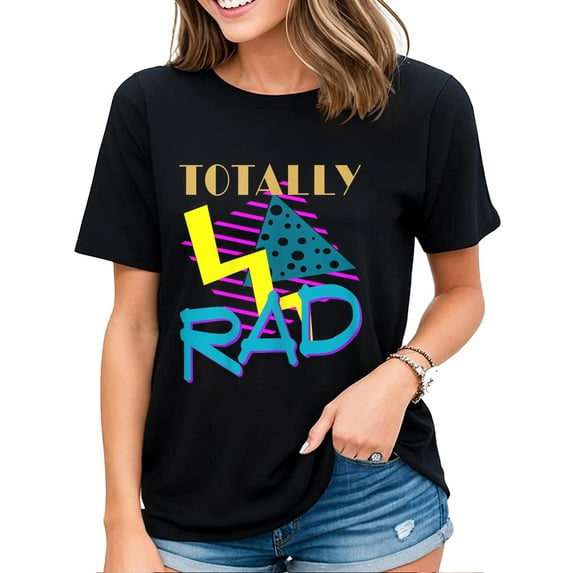 Totally Rad 1980s Shirt for Women Vintage Eighties Costume Party T-Shirt Black X-Large