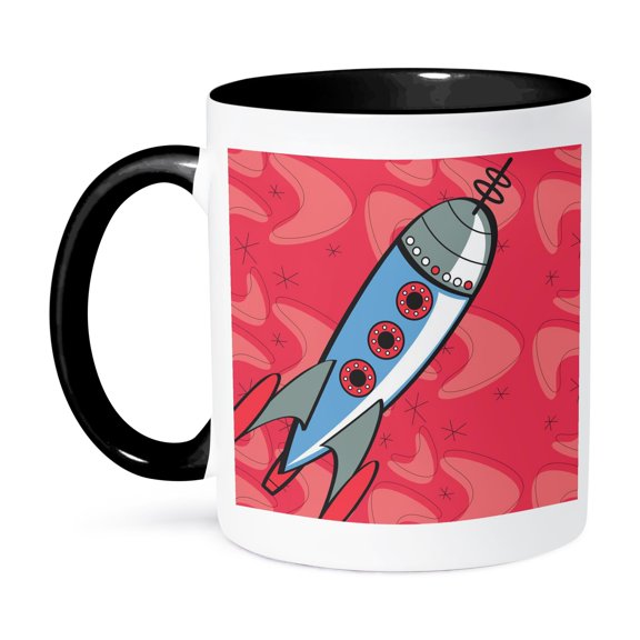Totally Retro Rocket, 11oz Two-Tone Black Mug