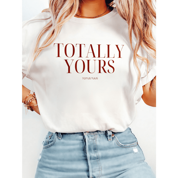 Totally Yours TOTUS TUUS Lettering Print T-shirts Christian Graphic Tees Short Sleeve Classic Tops Apparel Gift for Ministry Purpose White,3XL
