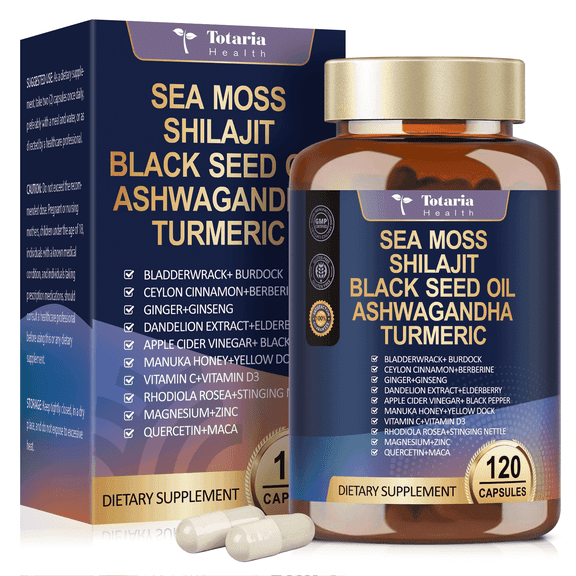 Totaria 25-in-1 Sea Moss Black Seed Oil Capsules - 120 Caps for Immune, Gut & Energy Support, Vegan, Gluten-Free