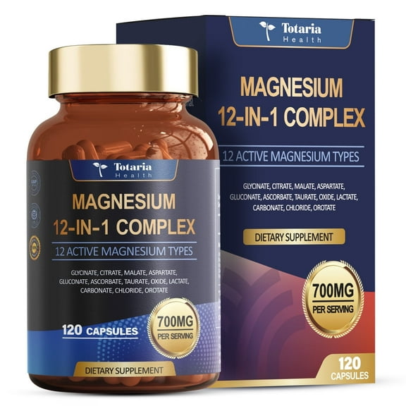 Totaria Magnesium Complex 700mg 12-in-1 Magnesium Supplement Relaxation, Muscle ,Heart Support , Vegan 120 Capsules