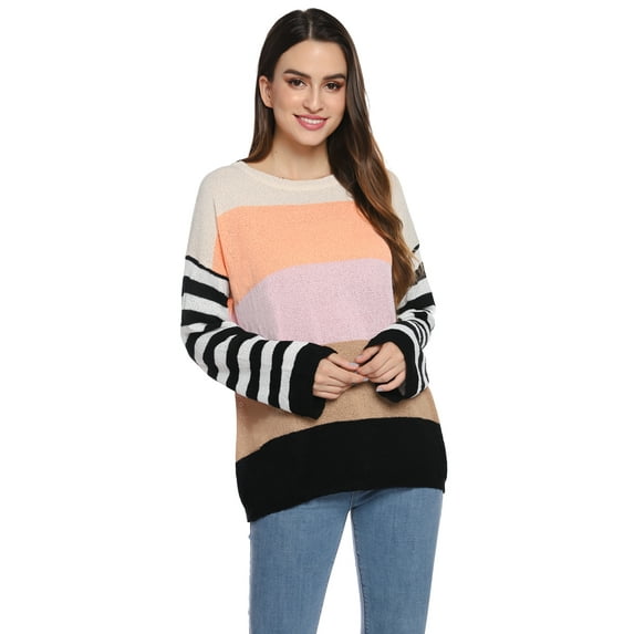 Totatui Sweatshirts for Women Crewneck Color Block Sweaters Long Sleeve Tunic Tops