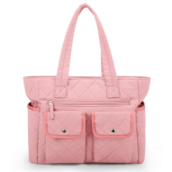 GYNKY Tote Bag for Woman, Large Capacity Gym Bag Waterproof Puffer Shoulder Work Bag with Multiple Compartments, Pink