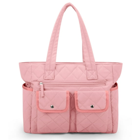 GYNKY Tote Bag for Woman, Large Capacity Gym Bag Waterproof Puffer Shoulder Work Bag with Multiple Compartments, Pink