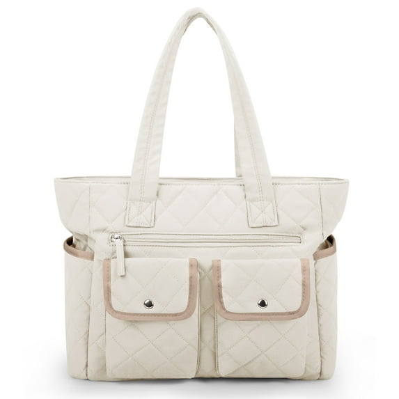 GYNKY Tote Bag for Woman, Large Capacity Gym Bag Waterproof Puffer Shoulder Work Bag with Multiple Compartments, Beige