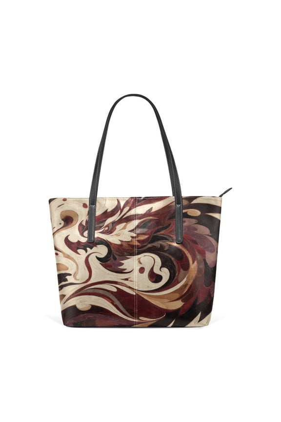 Tote Bag Aesthetic leather Handbags with Zipper for Women Travel Shoulder Bags Purses with compartment. Abstract Dragon Painting