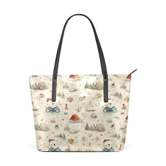 Tote Bag Aesthetic leather Handbags with Zipper for Women Travel Shoulder Bags Purses with compartment. Baby Polar Bear
