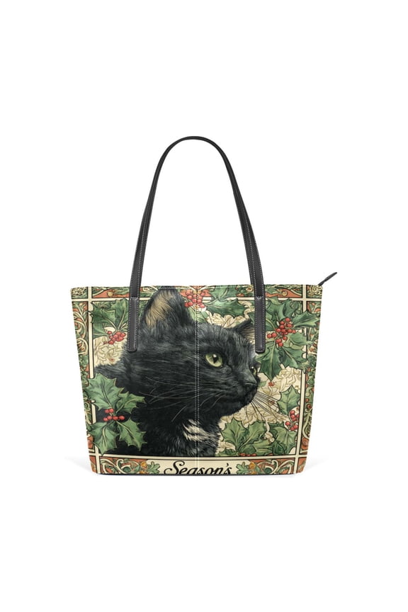 Tote Bag Aesthetic leather Handbags with Zipper for Women Travel Shoulder Bags Purses with compartment. Cat in The Frame