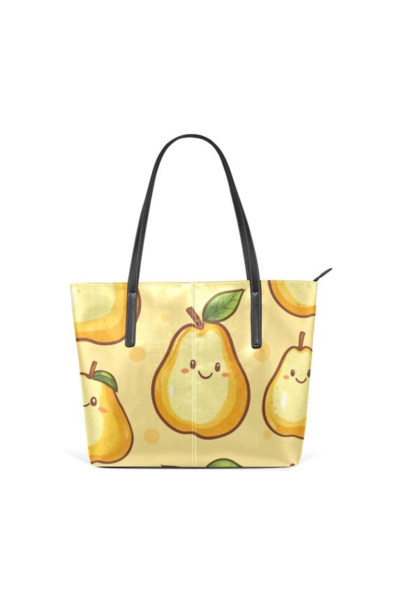 Tote Bag Aesthetic leather Handbags with Zipper for Women Travel Shoulder Bags Purses with compartment. Cute Pear Pattern