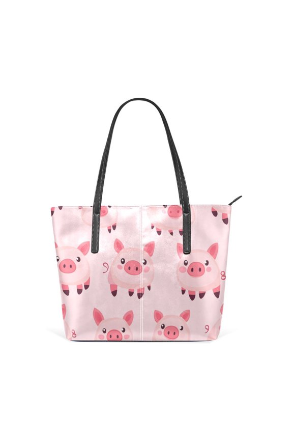 Tote Bag Aesthetic leather Handbags with Zipper for Women Travel Shoulder Bags Purses with compartment. Cute Pig