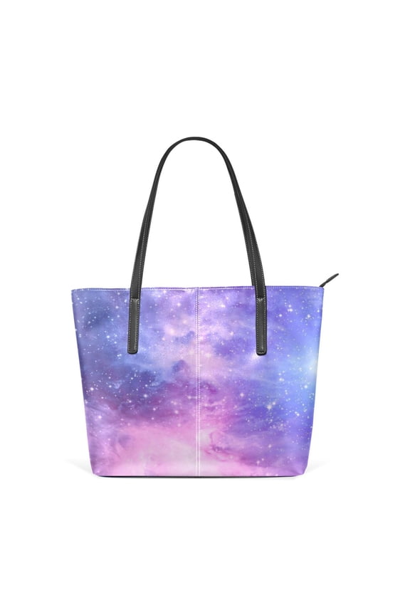 Tote Bag Aesthetic leather Handbags with Zipper for Women Travel Shoulder Bags Purses with compartment. Dazzling Starry Sky