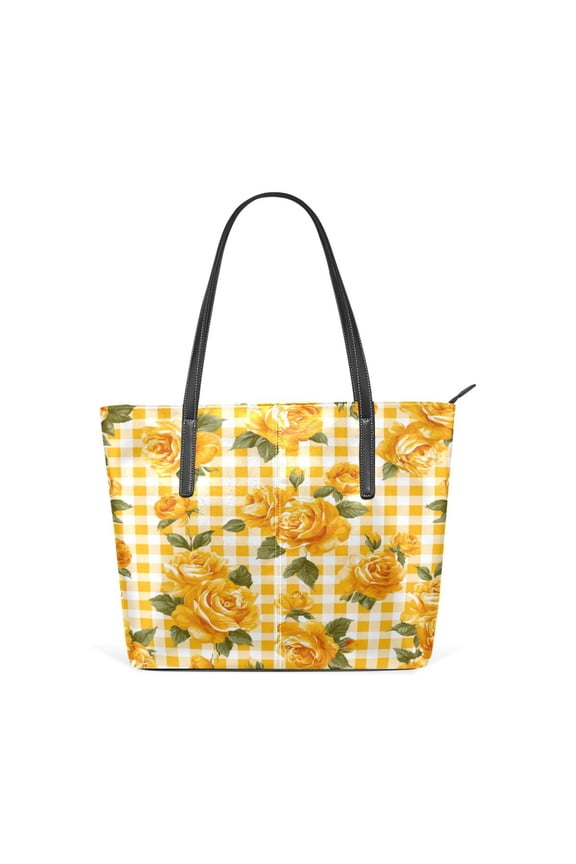 Tote Bag Aesthetic leather Handbags with Zipper for Women Travel Shoulder Bags Purses with compartment. Elegant and Beautiful Yellow Roses