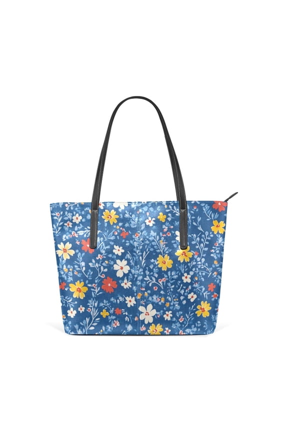 Tote Bag Aesthetic leather Handbags with Zipper for Women Travel Shoulder Bags Purses with compartment. Floral Pattern