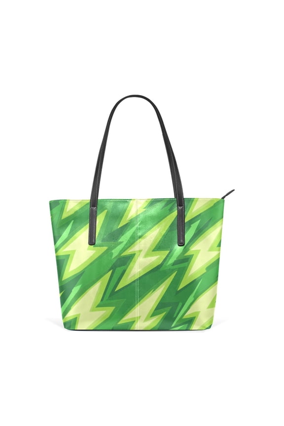 Tote Bag Aesthetic leather Handbags with Zipper for Women Travel Shoulder Bags Purses with compartment. Green Lightning Pattern