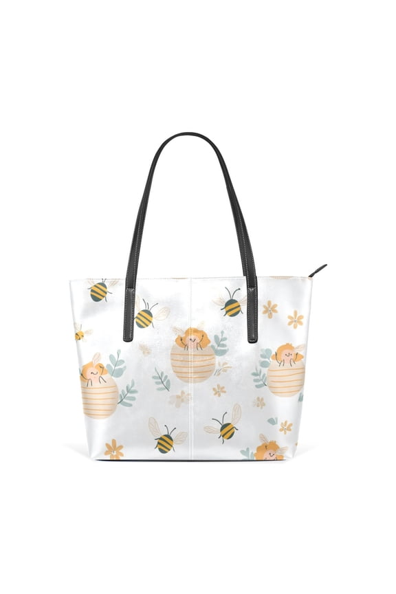 Tote Bag Aesthetic leather Handbags with Zipper for Women Travel Shoulder Bags Purses with compartment. Honeybees and Beehives