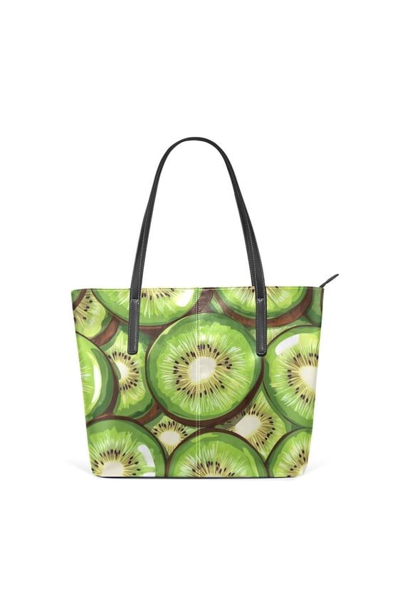 Tote Bag Aesthetic leather Handbags with Zipper for Women Travel Shoulder Bags Purses with compartment. Kiwi Fruit