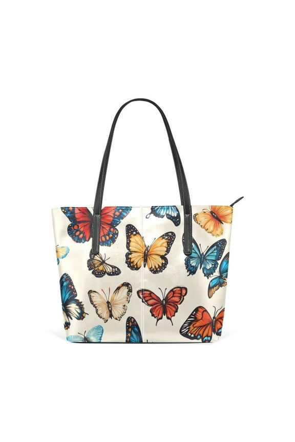 Tote Bag Aesthetic leather Handbags with Zipper for Women Travel Shoulder Bags Purses with compartment. Multicolor Butterfly