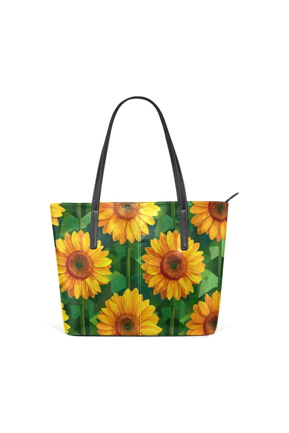 Tote Bag Aesthetic leather Handbags with Zipper for Women Travel Shoulder Bags Purses with compartment. Oil Sunflower Pattern