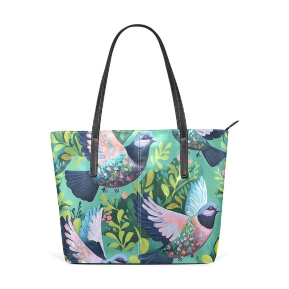 Tote Bag Aesthetic leather Handbags with Zipper for Women Travel Shoulder Bags Purses with compartment. Painting Pigeon Pattern