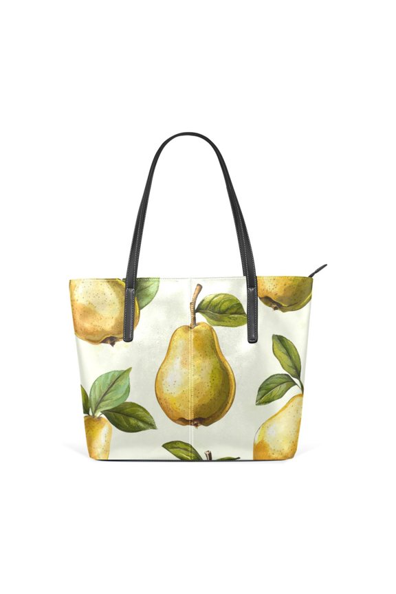 Tote Bag Aesthetic leather Handbags with Zipper for Women Travel Shoulder Bags Purses with compartment. Pear Pattern