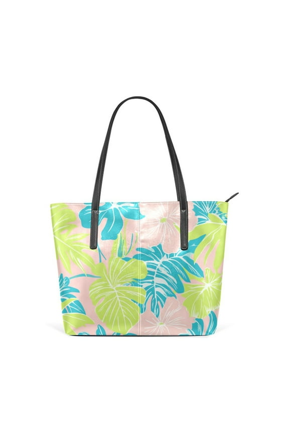 Tote Bag Aesthetic leather Handbags with Zipper for Women Travel Shoulder Bags Purses with compartment. Pink Teal Lime Green Floral