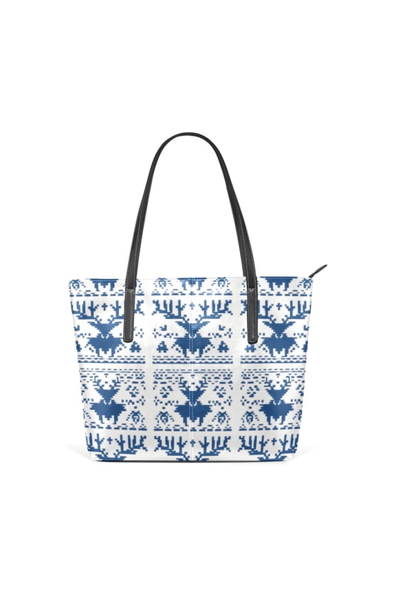 Tote Bag Aesthetic leather Handbags with Zipper for Women Travel Shoulder Bags Purses with compartment. Simple Deers Pattern