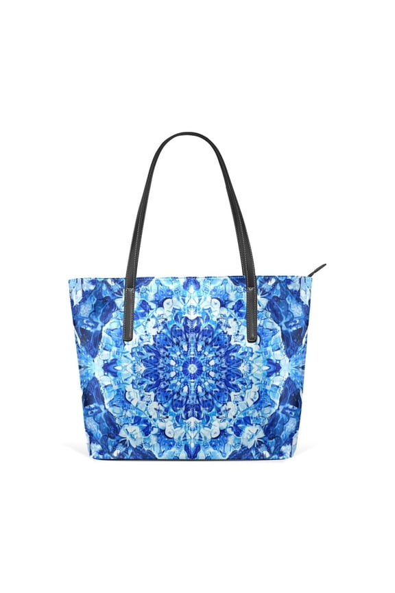 Tote Bag Aesthetic leather Handbags with Zipper for Women Travel Shoulder Bags Purses with compartment. Sky Blue Kaleidoscope Pattern