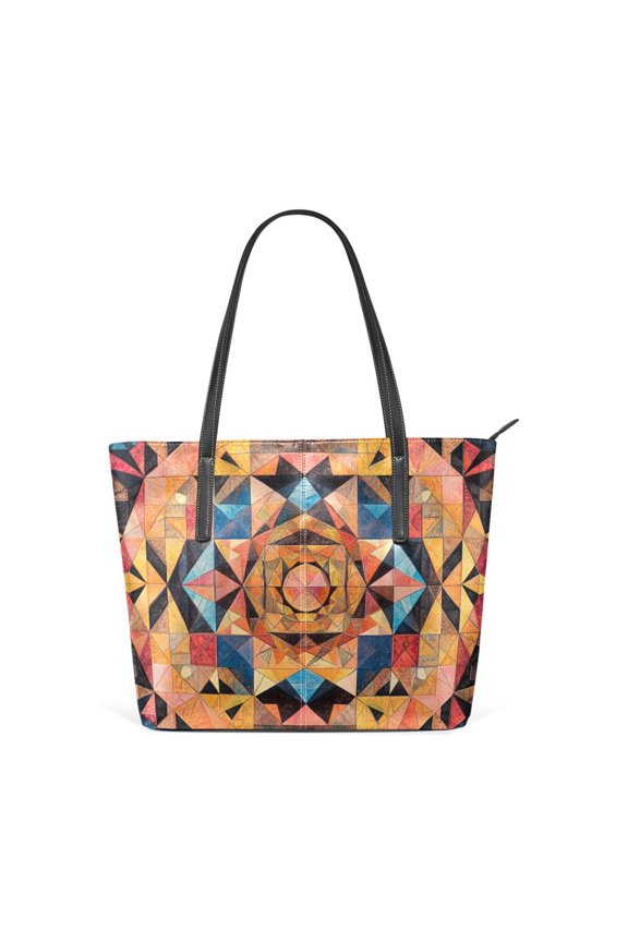Tote Bag Aesthetic leather Handbags with Zipper for Women Travel Shoulder Bags Purses with compartment. Vintage Mandala Patterns
