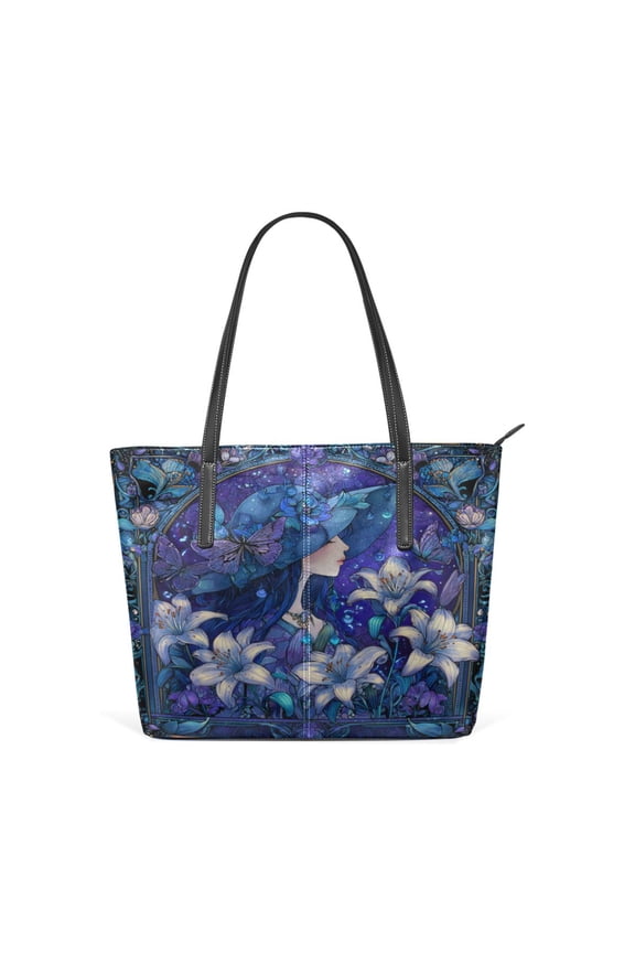 Tote Bag Aesthetic leather Handbags with Zipper for Women Travel Shoulder Bags Purses with compartment. Violet Princess