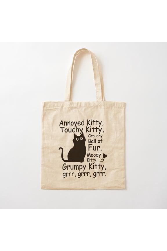 Tote Bag Annoyed Kitty, Touchy Kitty, Grouchy Ball Of Fur, Moody Kitty, Grumpy Kitty Canvas Tote Bags, Reusable Shopping Bag