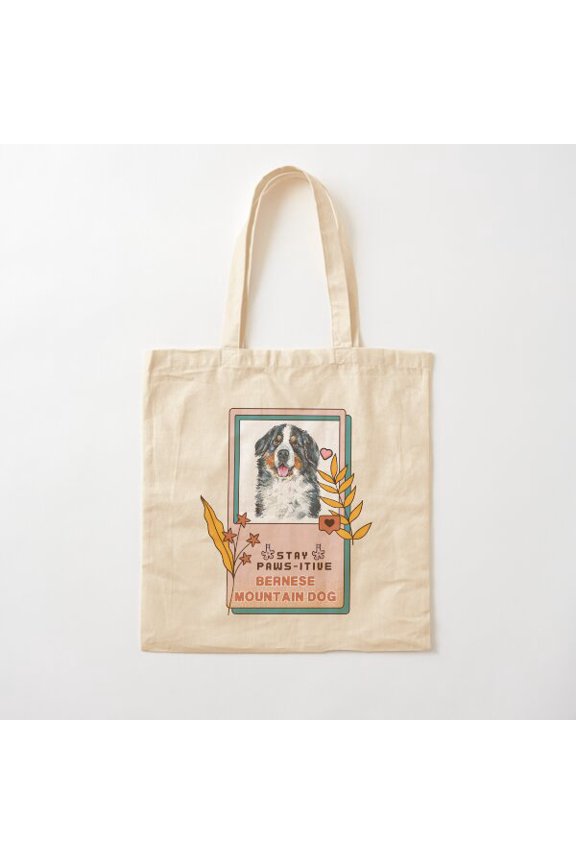 Tote Bag Bernese Mountain Drawing Dog Breed, Stay Paws Itive Dog Series 129 Canvas Tote Bags, Reusable Shopping Bag