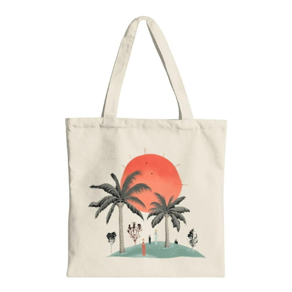 Tote Bag Canvas Bag with Serene Beach Scene Design - Multifunctional Reusable Shopping Bag for Parties Travel & Shopping - Perfect Tropical Vibe