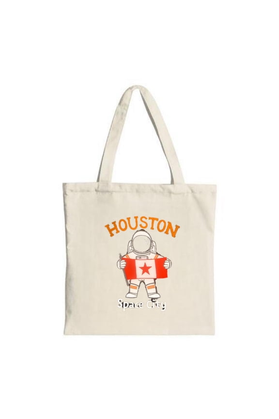 Tote Bag - Canvas Light Fabric Red Star Flag Design " SPACE CITY " Text Perfect for Shopping Travel & Parties