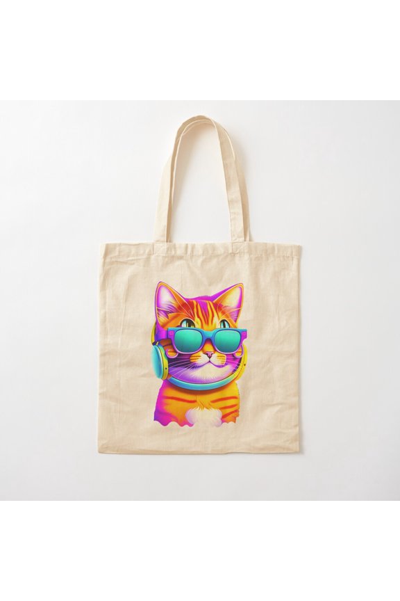 Tote Bag Cute Adorable Dj Cat Wearing Sunglasses And Headphones 9 Canvas Tote Bags, Reusable Shopping Bag