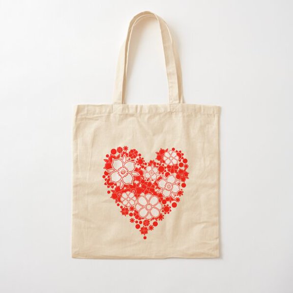 Tote Bag Flower Heart Art Vector Canvas Tote Bags, Reusable Shopping Bag