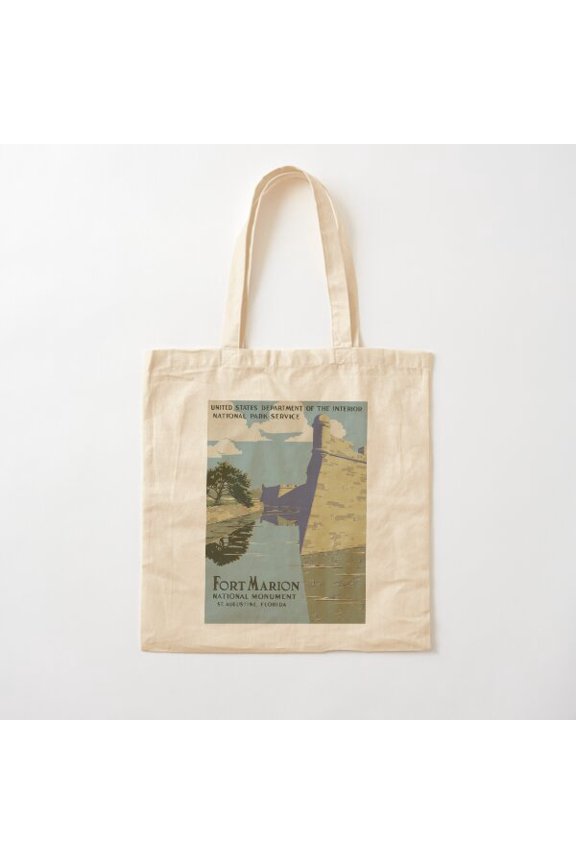 Tote Bag Fort Marion National Monument Vintage Travel Florida Vintage Travel Art Canvas Tote Bags, Reusable Shopping Bag