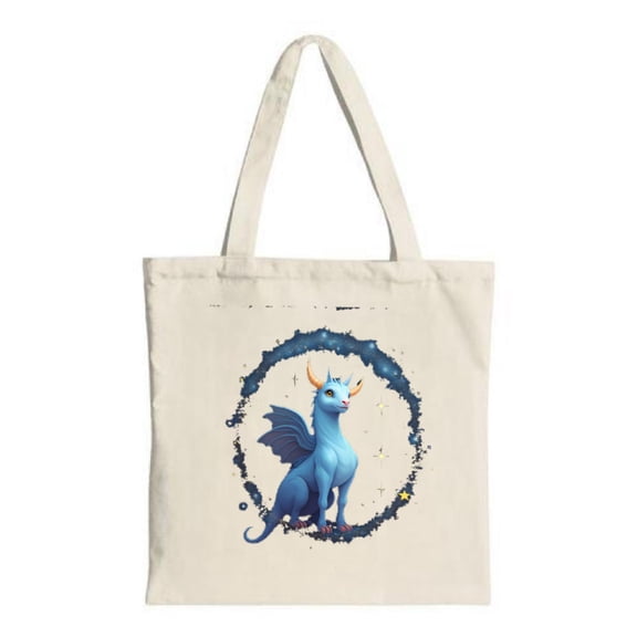 Tote Bag - Friendly dragon on celestial star pattern perfect for shopping travel and parties Lightweight canvas design