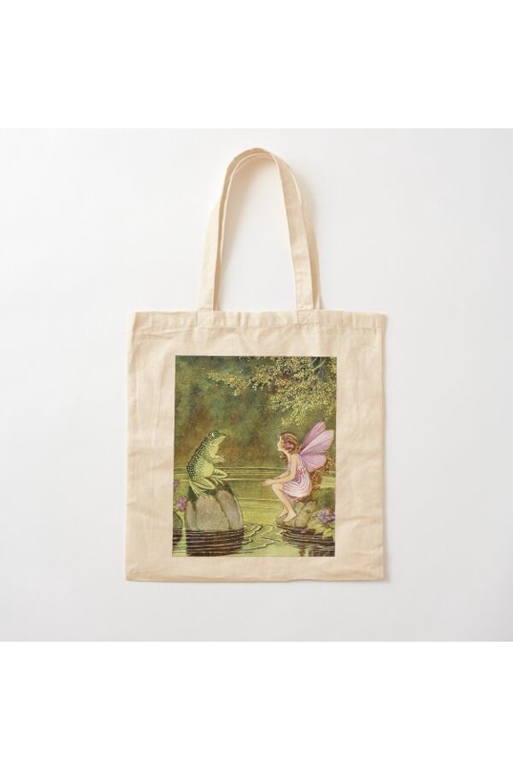 Tote Bag Frog And Fairy Talking - Ida Rentoul Outhwaite Style 02 Canvas Tote Bags, Reusable Shopping Bag