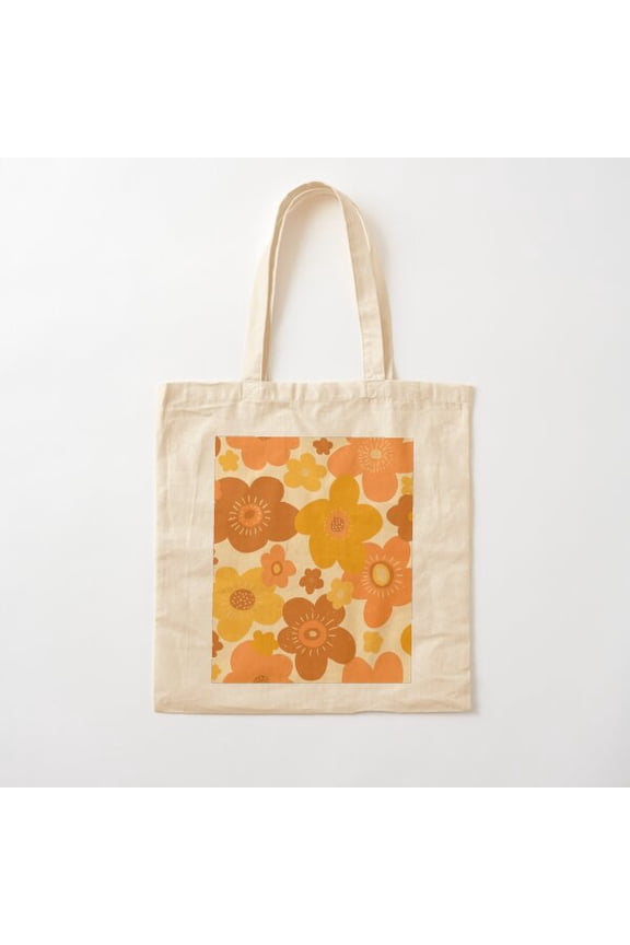 Tote Bag Groovy 70S Retro Vintage Floral Pattern Canvas Version 2 Canvas Tote Bags, Reusable Shopping Bag