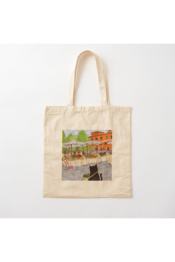 Tote Bag Journal Of A Cat In Rome, Piazza Di San Cosimato Style 001 Canvas Tote Bags, Reusable Shopping Bag