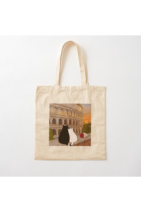 Tote Bag Journal Of A Cat In Rome, Romantic Sunset At The Colosseum Style 001 Canvas Tote Bags, Reusable Shopping Bag