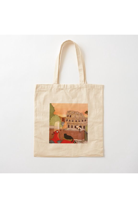 Tote Bag Journal Of A Cat In Rome, Sunset With Friends At The Colosseum Style 001 Canvas Tote Bags, Reusable Shopping Bag