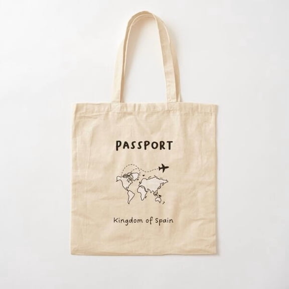 Tote Bag Kingdom Of Spain Passport Design Travel Or Global Exploration Minimalist Design Canvas Tote Bags, Reusable Shopping Bag