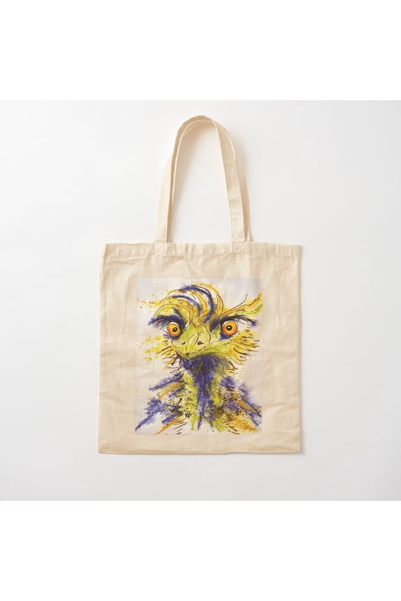 Tote Bag Kooky Kreatures 'Eva: The Green Emu' Caricature Print - Art Canvas Tote Bags, Reusable Shopping Bag