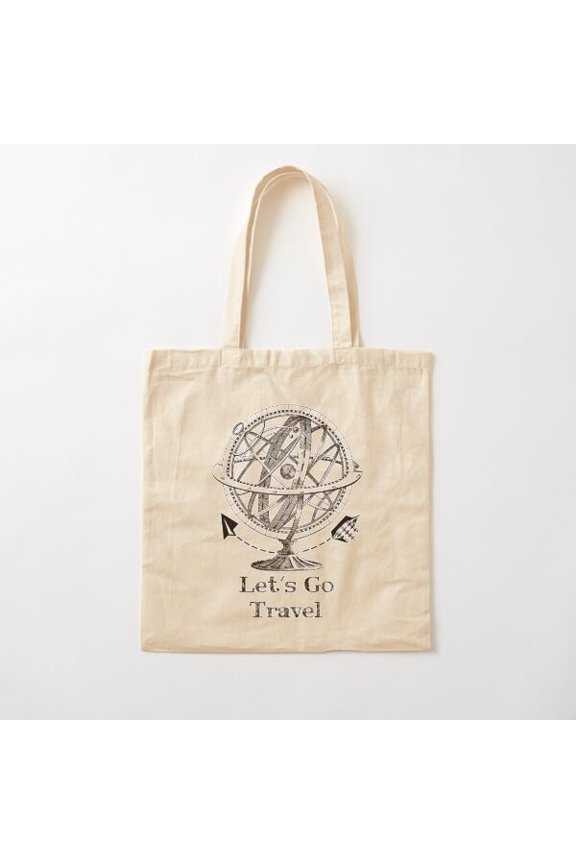 Tote Bag Let'S Go Travel' Earth Globe, Retro Illustration Design For, And Other Canvas Tote Bags, Reusable Shopping Bag