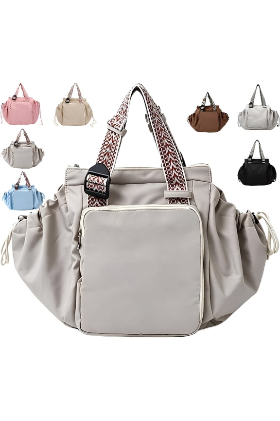 Tote Bag, Multi-Function Tote Bag with 15 Pockets, Large Capacity Nylon Backpack Shoulder Bag for Travel, Shopping(Champagne Purple)